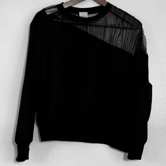 Anthropologie Maeve Sheer-Shoulder Sweatshirt Top Black Size SP - Picture 3 of 13